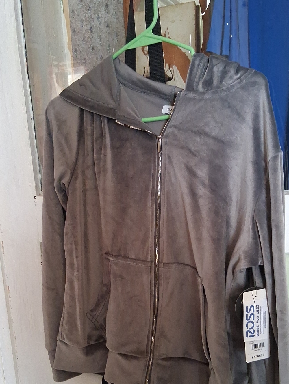 Express Women's Gray Velour Zip Hoodie